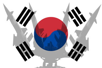 anti-aircraft missile defense system against the background of the flag of south korea