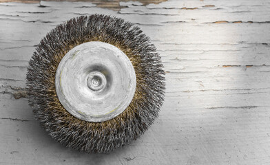 Round wire brush - nozzle for power tools. Rotating wire brush. 