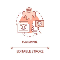 Scareware attack terracotta concept icon. Deception software. Malware method abstract idea thin line illustration. Isolated outline drawing. Editable stroke. Arial, Myriad Pro-Bold fonts used
