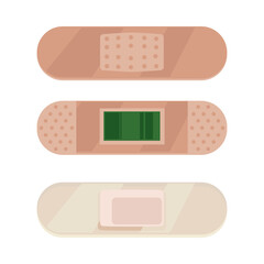 Medical band plasters cartoon illustration. First aid medical adhesive bandages. Doctors prescription for cure. Pharmacy, health concept