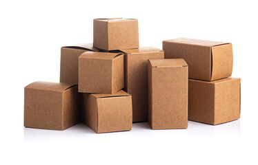 Stack of cardboard boxes on white background