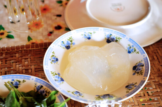 Ambuyat (Brunei national dish) on a plate. It ista starchy bland substance, similar to tapioca starch.