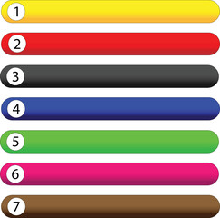 Colorful, empty rounded button, banner backgrounds with blank space. Vector set, numbers 1,2,3,4,5,6,7