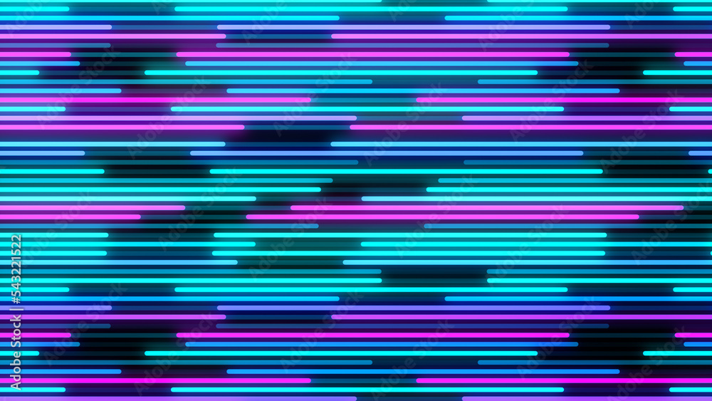 Poster 2d animation of glowing horizontal lines streaming across the screen. deep blues and vibrant purples