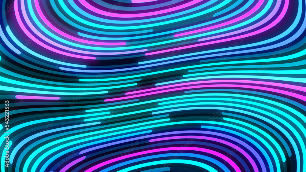 Poster 2d animation of glowing horizontal lines streaming across the screen. deep blues and vibrant purples