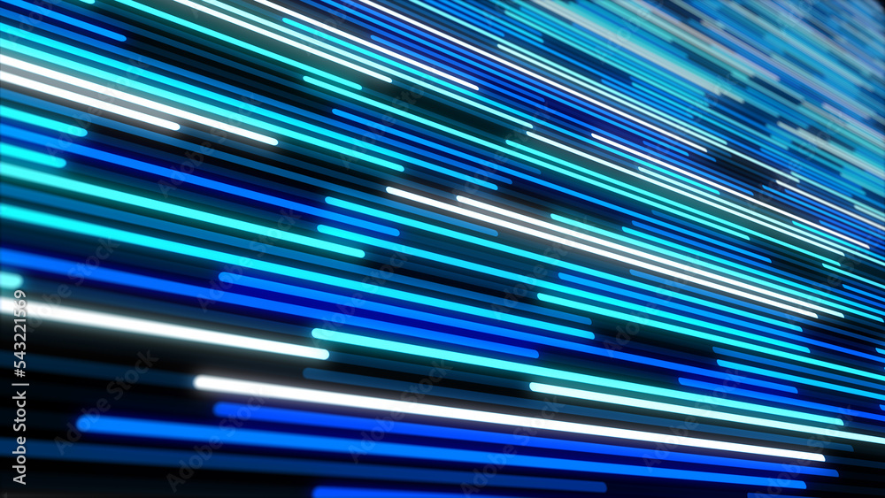 Poster 2d animation of glowing horizontal lines streaming across the screen. deep blues and vibrant purples