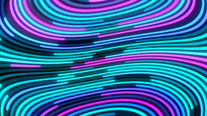 Fototapeta na wymiar 2D animation of glowing horizontal lines streaming across the screen. Deep blues and vibrant purples make this a great seamless loop abstract background. 