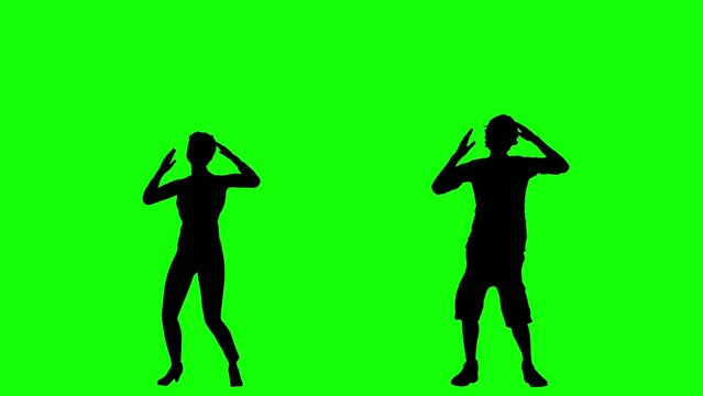 Boy And Girl Dancing Silhouette On Green Screen