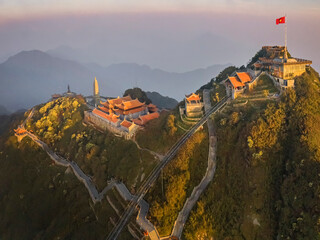 The Kim Son Bao Thang Pagoda at the top of Fansipan mountain 3143m is the highest in Vietnam. Sapa,...