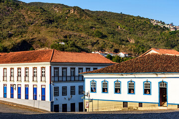 Old colonial style houses in the historic town of Ouro Preto in the state of Minas Gerais, Brazil...