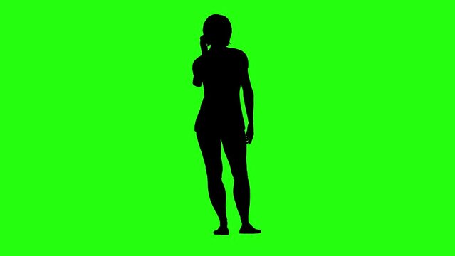 Girl Silhouette Talking on Mobile Phone Green Screen Background