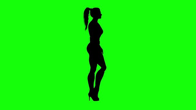Girl Silhouette Walking on Green Screen