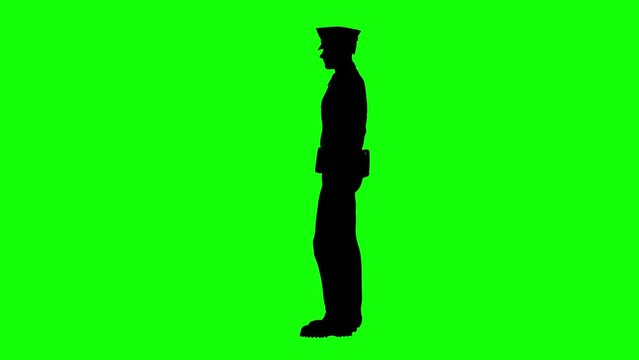 Policeman Silhouette Stopping Giving Ticket on Green Screen
