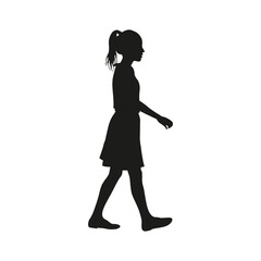 Fototapeta na wymiar Teen slim girl walking side view silhouette vector illustration.