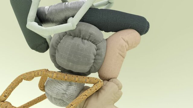 Satisfying animation of free floating pillows colliding with each other. 4K CGI animation