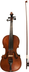 Front View of a Violin with Bow, Isolated