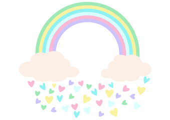Magic rainbow with clouds and hearts