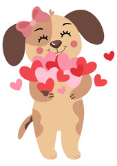 Sweet cute female puppy dog with hearts