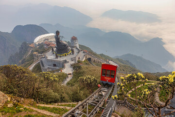 TRAIN FOR MOUNTAIN OR RED CABLE CAR TO THE TOP OF THE FANSIPAN MOUNTAIN, THE HIGHEST MOUNTAIN IN INDOCHINA. SAPA, LAO CAI, VIETNAM