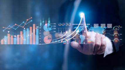 Data Analysis for Business and Finance Concept. Graphic interface showing future computer...