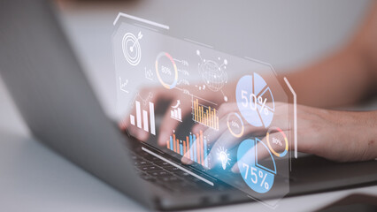 Data analysis, Business intelligence (BI), business analytics (BA) with key performance indicators (KPI) dashboard concept with financial graphs and market report