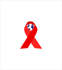 World AIDS day red ribbon icon logo for 1 December HIV and AIDS awareness banner or poster