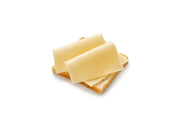 Sandwich with sliced cheese on bread. Bruschetta, snack, appetizer, sandwich isolated on white background.