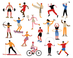 Fototapeta na wymiar People Characters Doing Different Sport Activities Big Vector Set