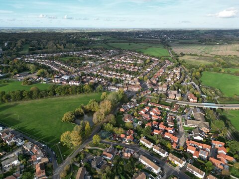 Theydon bois village in Essex UK drone aerial view