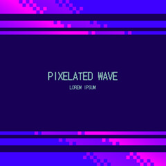 Fototapeta premium Neon Pixelated Gradient Fading Line Frame, Glowing Pink with Blue Background