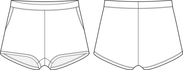 Fototapeta na wymiar Blank shorts pants technical sketch design template. Casual shorts with pockets. CAD mockup.