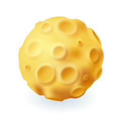 Yellow asteroid or planet with craters 3D icon. Spherical cosmic object 3D vector illustration on white background. Space, galaxy, universe, astronomy, science concept