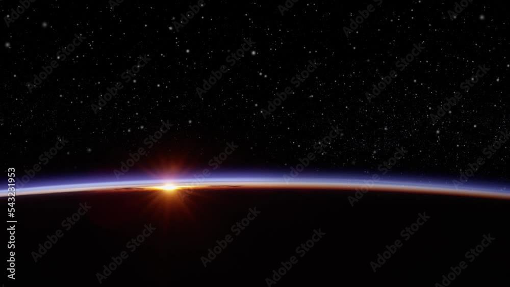 Wall mural sunrise over planet earth globe view from space, stars and outer space in background, animation base