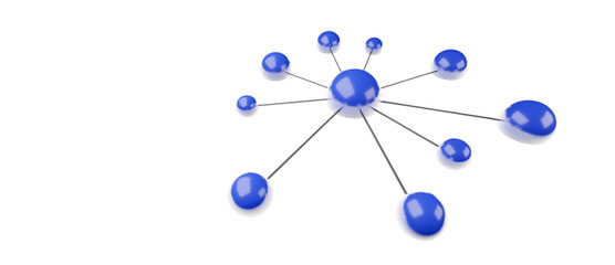 3D illustration of connected blue dots or spheres, teamwork cooperation or group network concept isolated on white background