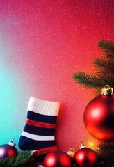 Merry Christmas background, festive xmas balls baubles decorations creative illustration, Happy New Year trendy winter decor card backdrop concept.