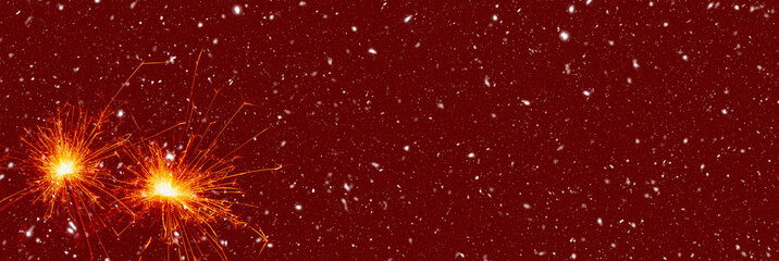 Burning sparklers on abstract snowy background. Happy new year. 3d illustration