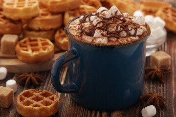 A mug with hot chocolate with marshmallow	
