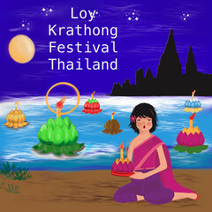 Loy krathong is a ceremony on the full moon day