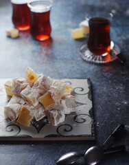 Traditional Turkish lokum with tea
