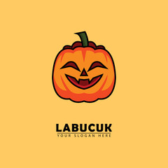 spooky orange pumpkin ghost icon logo.