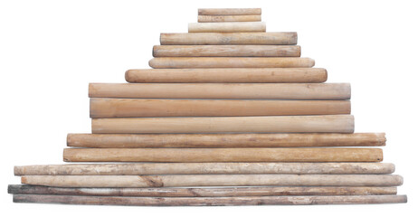 wooden long stick set isolated on white background
