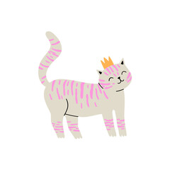 Fototapeta na wymiar hand drawn cute cat with crown on head. vector illustration.
