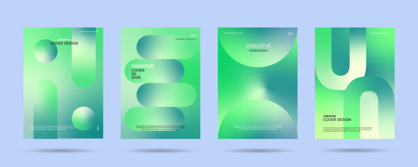 Cover design or poster template concept in modern gradient style for corporate identity, branding, social media advertising, promo. Minimalist poster design with dynamic geomatric colorful overlay.