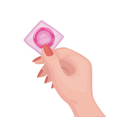 Hand holding condom. sex education symbol cartoon illustration vector