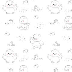 children's pattern with chickens and worms. Set, collection for a pattern on textiles
