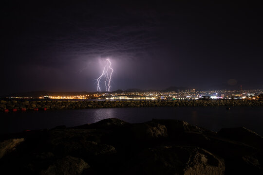 Thunder storm over Eilat city before the rain