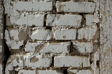 Brick wall white color. Old wall. White paint.
