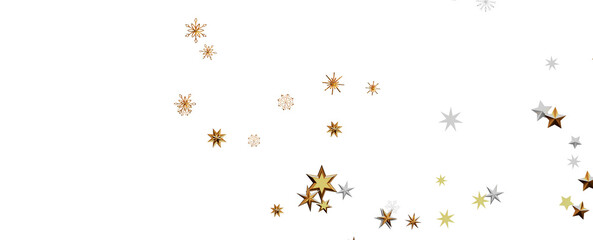 Banner with golden decoration. Festive border with falling glitter dust and stars.