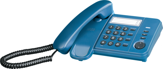 Retro blue phone on white background