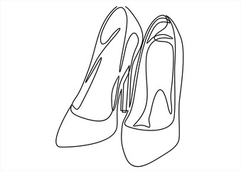 Continuous line drawing of women's high heel shoes. 